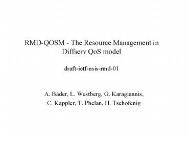 RMDQOSM The Resource Management in Diffserv QoS model draftietfnsisrmd01