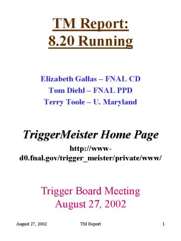 TM Report: 8.20 Running