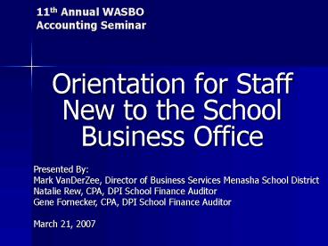 11th Annual WASBO Accounting Seminar
