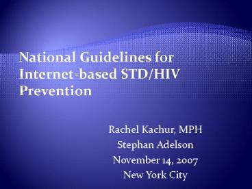 National Guidelines for Internetbased STDHIV Prevention