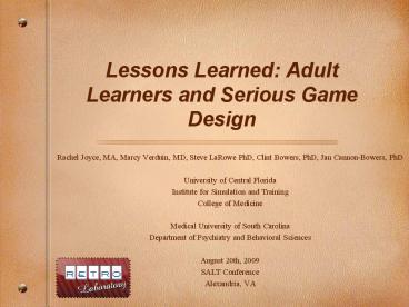 Lessons Learned: Adult Learners and Serious Game Design