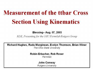 Measurement of the ttbar Cross Section Using Kinematics