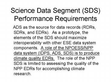 Science Data Segment SDS Performance Requirements