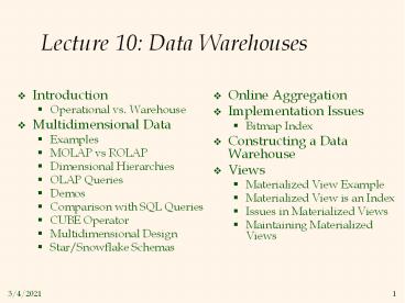 Lecture 10: Data Warehouses