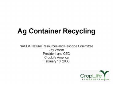 Ag Container Recycling
