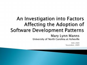 An Investigation into Factors Affecting the Adoption of Software Development Patterns