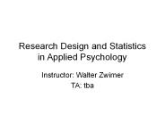 Research Design and Statistics in Applied Psychology