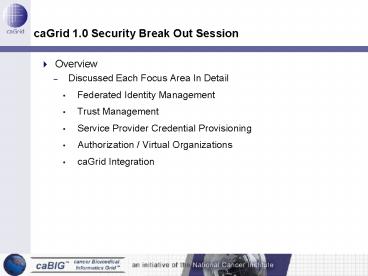 caGrid 1.0 Security Break Out Session