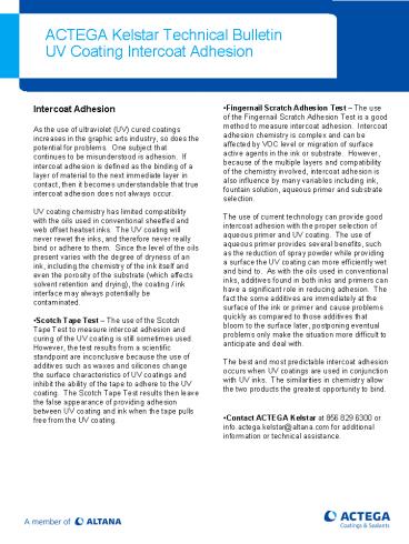 ACTEGA Kelstar Technical Bulletin UV Coating Intercoat Adhesion