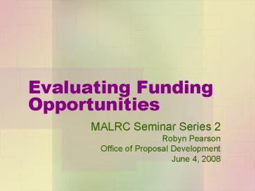 Evaluating Funding Opportunities
