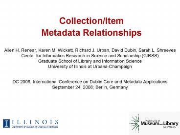 CollectionItem Metadata Relationships