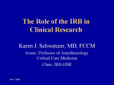 The Role of the IRB in Clinical Research