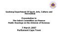 Gauteng Department Of Sport, Arts, Culture and Recreation PowerPoint PPT Presentation