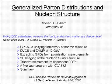 Generalized Parton Distributions and Nucleon Structure