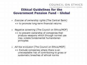 Ethical Guidelines for the Government Pension Fund Global