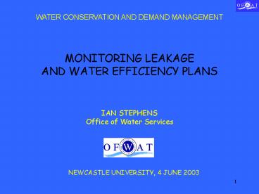 MONITORING LEAKAGE AND WATER EFFICIENCY PLANS