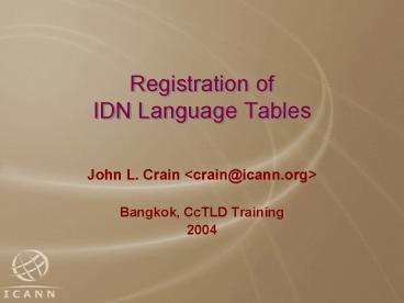 Registration of IDN Language Tables