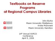 Textbooks on Reserve Programs at Regional Campus Libraries