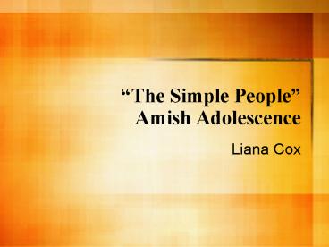 The Simple People Amish Adolescence