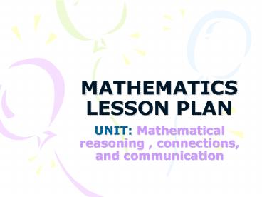 MATHEMATICS LESSON PLAN