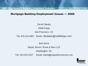 Mortgage Banking Employment Issues 