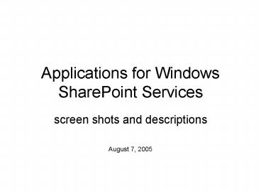 Applications for Windows SharePoint Services