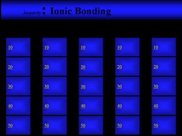 Chapter 8 Jeopardy Review Game Ionic Bonding