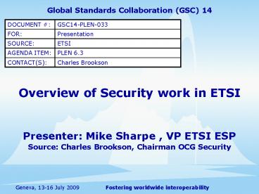 Overview of Security work in ETSI