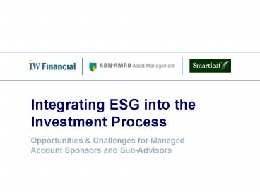 Integrating ESG into the Investment Process