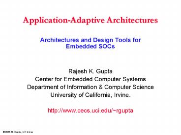 Architectures and Design Tools for Embedded SOCs