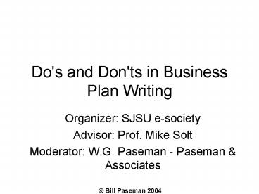 Do's and Don'ts in Business Plan Writing
