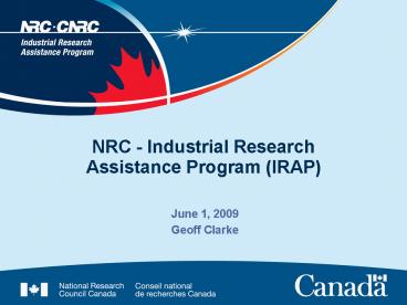 NRC Industrial Research Assistance Program IRAP