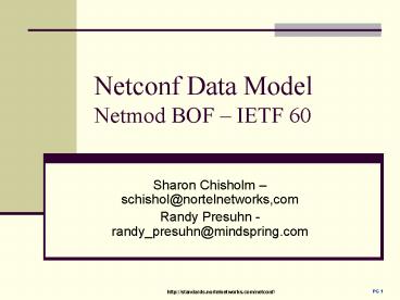 Netconf Data Model Netmod BOF IETF 60