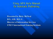 Using APA Style Manual for Scholarly Publishing
