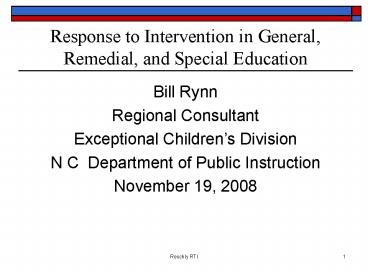 Response to Intervention in General, Remedial, and Special Education