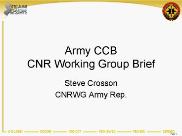 Army CCB CNR Working Group Brief