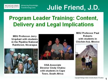 Program Leader Training: Content, Delivery and Legal Implications