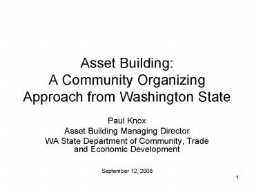 Asset Building: A Community Organizing Approach from Washington State