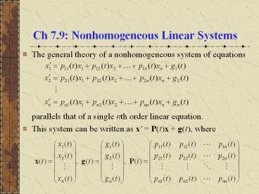 Ch 7.9: Nonhomogeneous Linear Systems