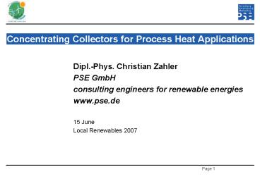 Concentrating Collectors for Process Heat Applications