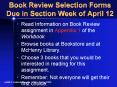 Book Review Selection Forms Due in Section Week of April 12 PowerPoint PPT Presentation