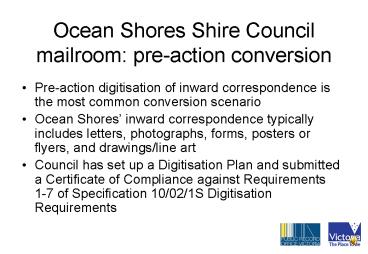 Ocean Shores Shire Council mailroom: preaction conversion