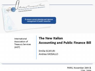 The New Italian Accounting and Public Finance Bill