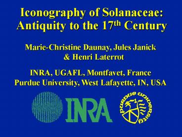 Iconography of Solanaceae: Antiquity to the 17th Century