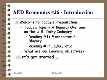 AED Economics 426 Introduction