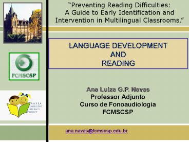 LANGUAGE DeVElOPMENT AND READING