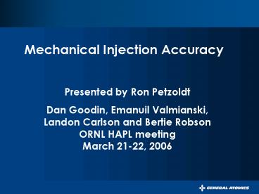 Mechanical Injection Accuracy