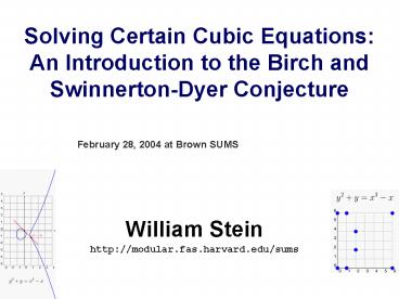 Solving Certain Cubic Equations: An Introduction to the Birch and SwinnertonDyer Conjecture