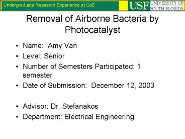 Removal of Airborne Bacteria by Photocatalyst