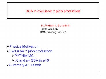 SSA in exclusive 2 pion production